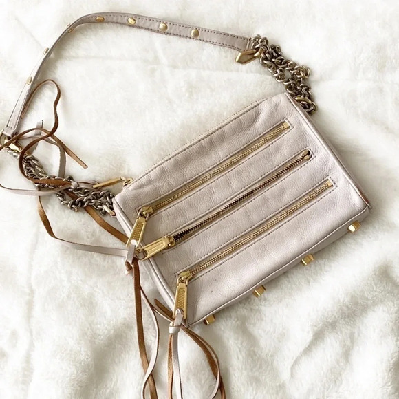 Rebecca Minkoff tan/beige Mini 5 Zip Shoulder Bag with gold hardware - Picture 1 of 12